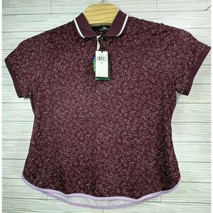 RLX‎ Ralph Lauren Women's Performance Golf Polo Shirt Sz XL Floral Burgundy